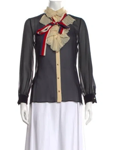 Pre-owned Gucci Silk Long Sleeve Blouse In Black/neutrals