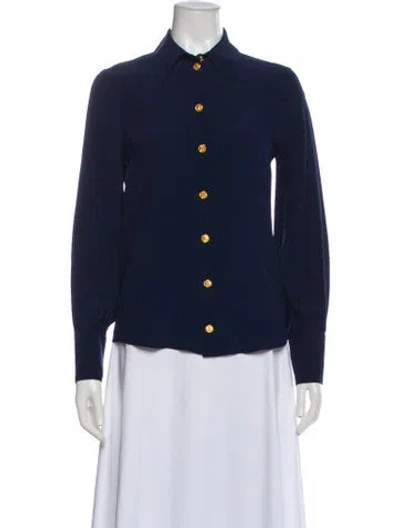 Pre-owned Gucci Silk Long Sleeve Blouse In Blue