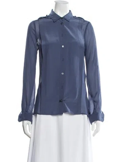Pre-owned Gucci Silk Long Sleeve Blouse In Blue