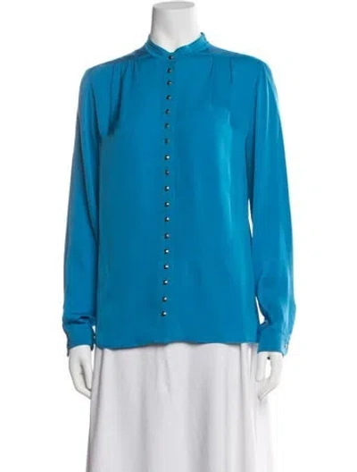 Pre-owned Gucci Silk Long Sleeve Blouse In Blue