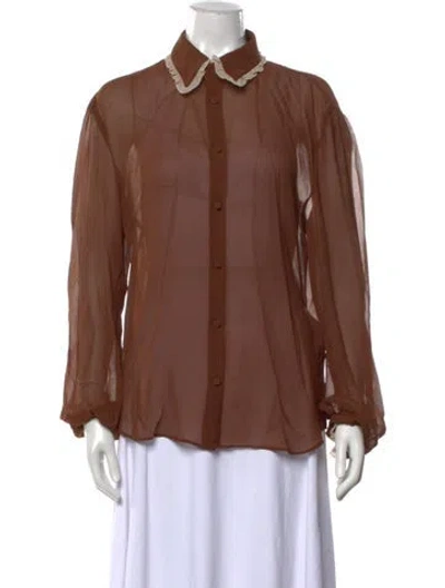 Pre-owned Gucci Silk Long Sleeve Blouse In Brown