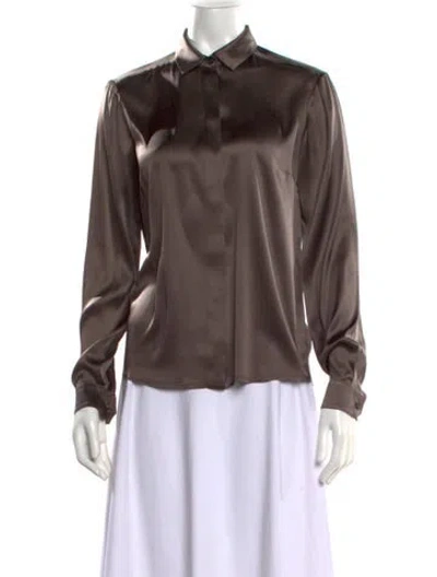 Pre-owned Gucci Silk Long Sleeve Blouse In Gray