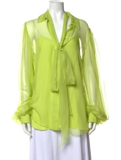 Pre-owned Gucci Silk Long Sleeve Blouse In Green