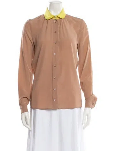Pre-owned Gucci Silk Long Sleeve Blouse In Neutral