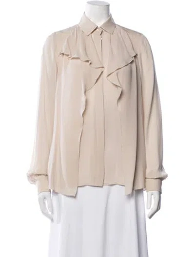 Pre-owned Gucci Silk Long Sleeve Blouse In Neutrals