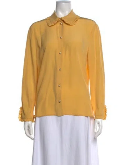 Pre-owned Gucci Silk Long Sleeve Blouse In Yellow