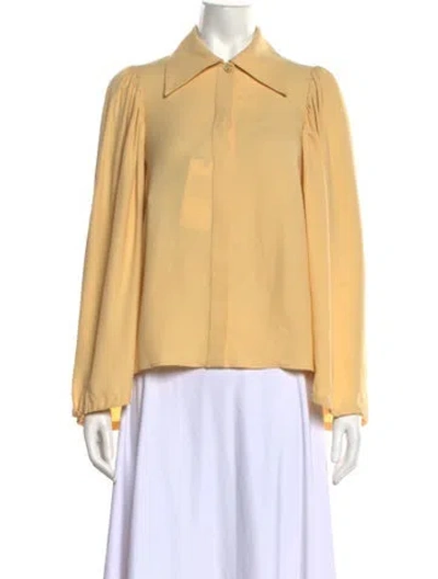 Pre-owned Gucci Silk Long Sleeve Blouse In Yellow