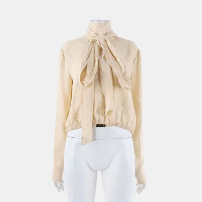 Pre-owned Gucci Silk Long-sleeve Blouse In White