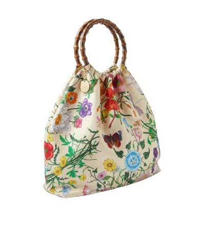 Gucci Silk Maxi Tote Bag With Bamboo Handle In Multi