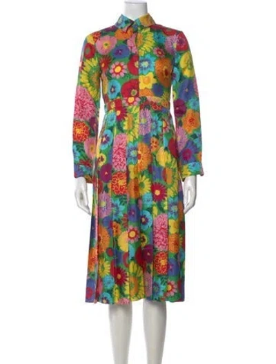 Pre-owned Gucci Silk Midi Length Dress In Green