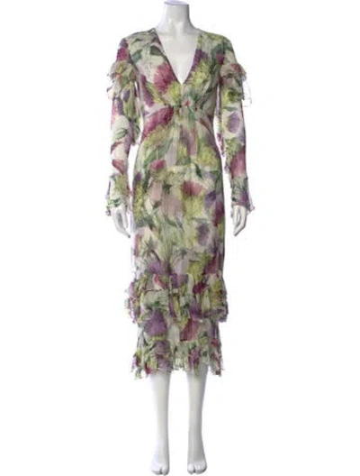 Pre-owned Gucci Silk Midi Length Dress W/ Tags In Green/neutrals