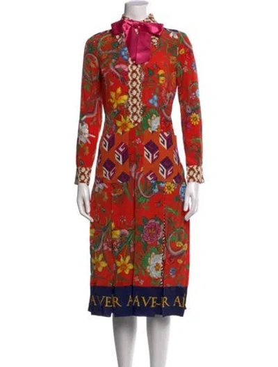 Pre-owned Gucci Silk Midi Length Dress W/ Tags In Red