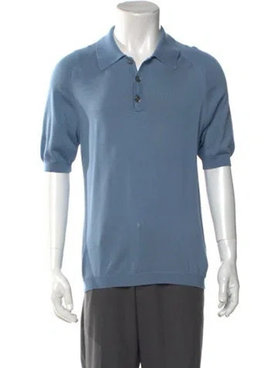 Pre-owned Gucci Silk Mock Neck Polo Sweater In Blue