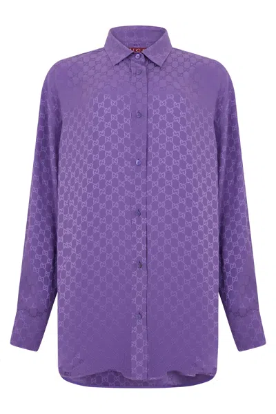 Gucci Silk Monogram Long-sleeved Shirt In Purple