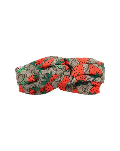 Gucci Silk Monogram Strawberry Print Headband M (authentic Pre-loved) In Multi
