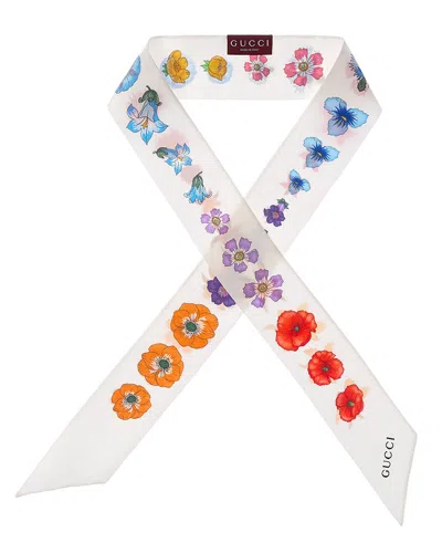 Gucci Floral Printed Silk Scarf In White