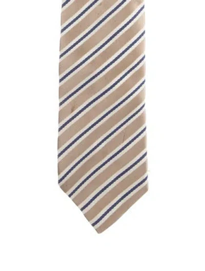 Pre-owned Gucci Silk Neutral And Blue And White Patterned Tie