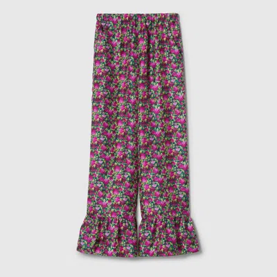 Gucci Silk Pant With Floral Print In Brown