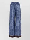 Gucci Silk Pant With Printed Pattern And Contrasting Hem In Blue