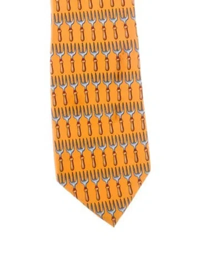 Pre-owned Gucci Silk Pattern Neck Tie In Yellow