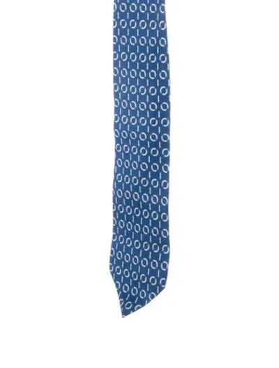 Pre-owned Gucci Silk Pattern Print Tie In Blue
