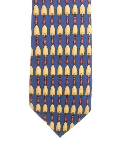 Pre-owned Gucci Silk Pattern Print Tie In Blue