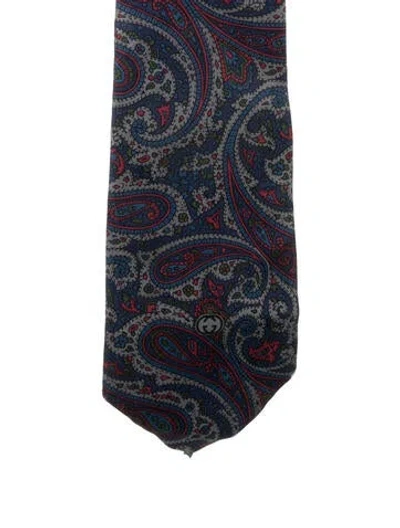 Pre-owned Gucci Silk Pattern Print Tie In Blue