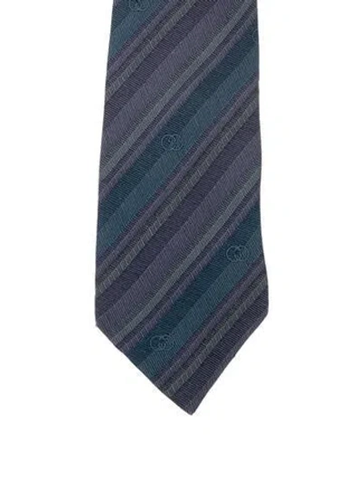 Pre-owned Gucci Silk Pattern Print Tie In Blue