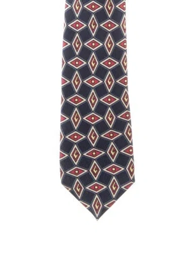 Pre-owned Gucci Silk Pattern Print Tie In Blue