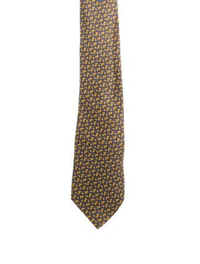 Pre-owned Gucci Silk Pattern Print Tie In Blue