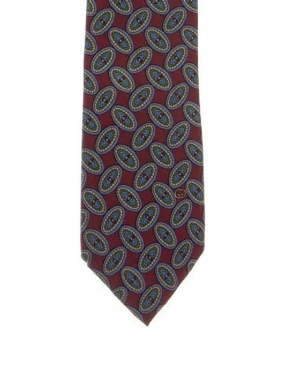 Pre-owned Gucci Silk Pattern Print Tie In Red