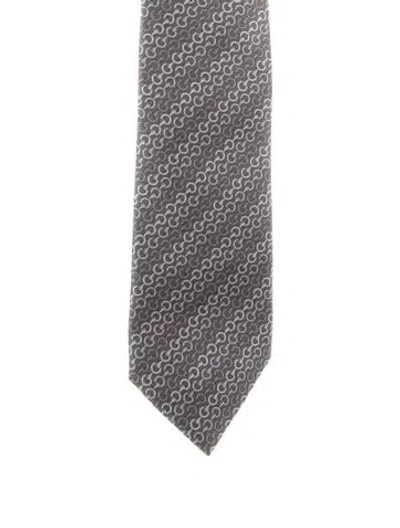Pre-owned Gucci Silk Pattern Print Tie W/tags In Grey