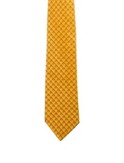 Pre-owned Gucci Silk Pattern Print Tie In Yellow