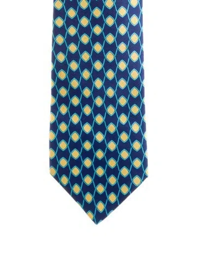 Pre-owned Gucci Silk Pattern Tie In Blue