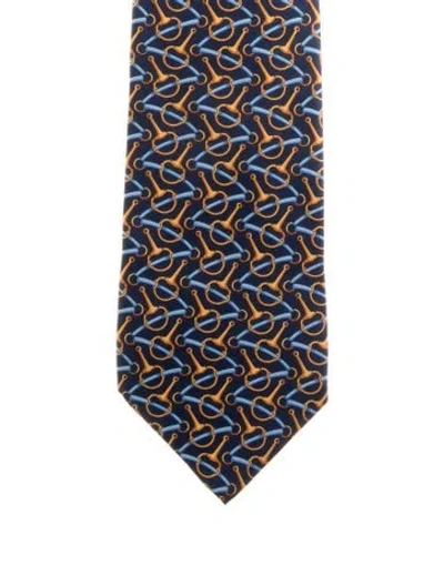Pre-owned Gucci Silk Pattern Tie In Blue