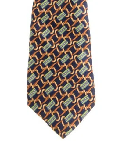 Pre-owned Gucci Silk Pattern Tie In Blue