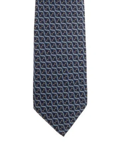 Pre-owned Gucci Silk Pattern Tie In Blue