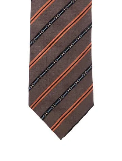 Pre-owned Gucci Silk Pattern Tie In Brown