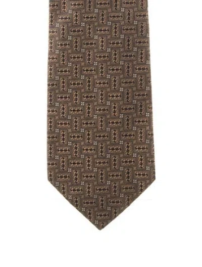 Pre-owned Gucci Silk Pattern Tie In Brown