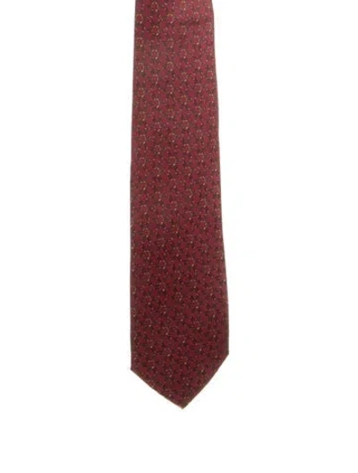 Pre-owned Gucci Silk Pattern Tie In Burgundy