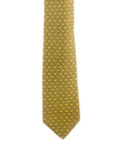 Pre-owned Gucci Silk Pattern Tie In Green