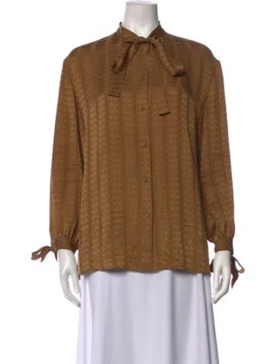 Pre-owned Gucci Silk Patterned Blouse In Brown