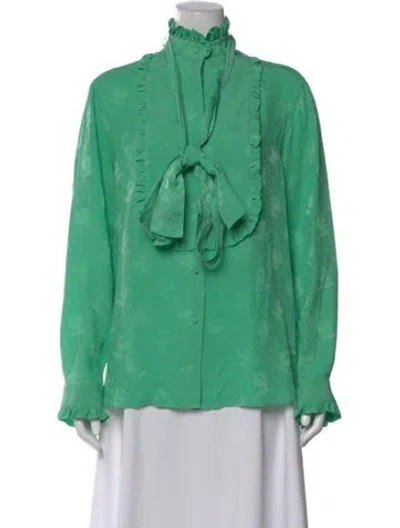 Pre-owned Gucci Silk Patterned Blouse In Green