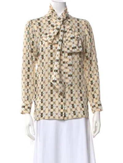 Pre-owned Gucci Silk Patterned Blouse In Neutral