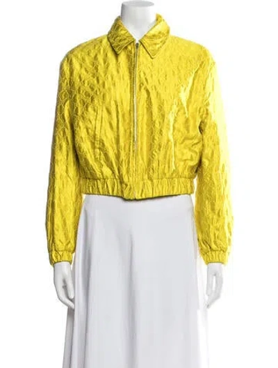 Pre-owned Gucci Silk Patterned Bomber Jacket In Yellow