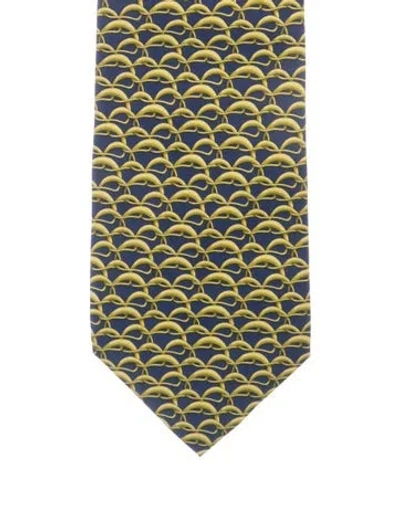 Pre-owned Gucci Silk Patterned Tie In Blue/yellow