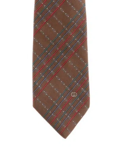 Pre-owned Gucci Silk Patterned Tie In Brown