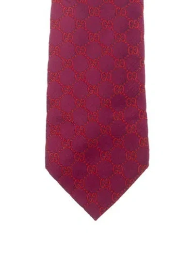 Pre-owned Gucci Silk Patterned Tie In Burgundy