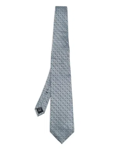 Pre-owned Gucci Silk Patterned Tie In Gray