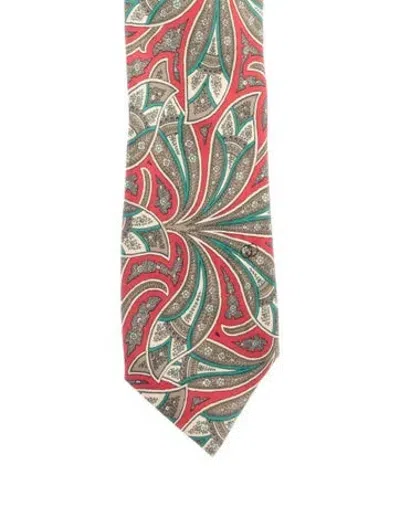 Pre-owned Gucci Silk Patterned Tie In Green/red